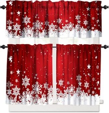 Christmas Kitchen Curtains And Valances Set Red Floral Snowflake Decoration Kitc