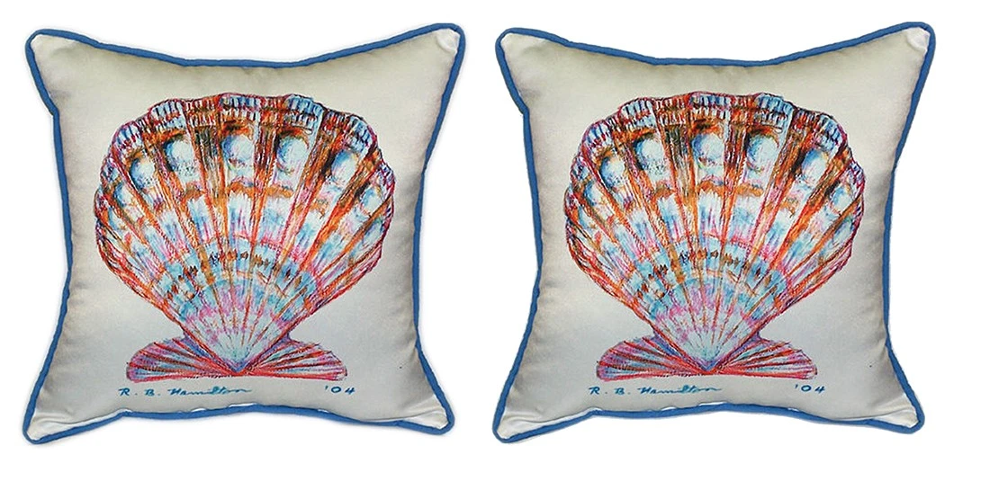 Pair of Betsy Drake Scallop Shell Large Pillows 18 Inch x 18 Inch