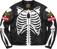 Men's Leather Jacket Motorcycle Skeleton Biker Genuine Cowhide Leather Jacket