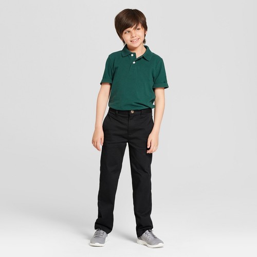 NEW Boys' Flat Front Uniform Chino Pants - Cat & Jack Black - Picture 6 of 6