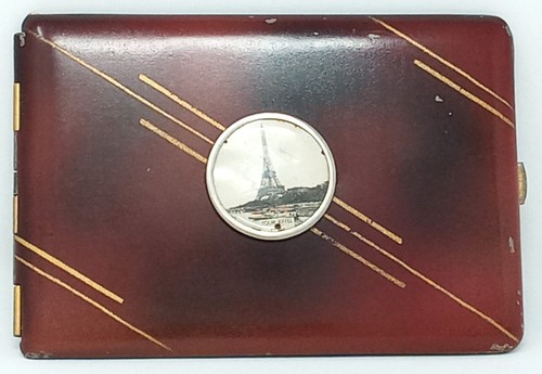 Portasigarette vintage Tour Eiffel Paris finta vernice guscio tartaruga non marcato - Foto 2 di 14