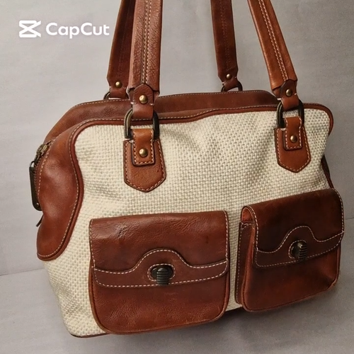 Cole Haan Tote Bag Ivory Weave & Brown Leather Unique Style Fair/Good Condition - Video 1 of 1