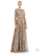Mac Duggal Dress 79261 Mocha Sequin Long Sleeve Bateau A-Line Size 4 $798