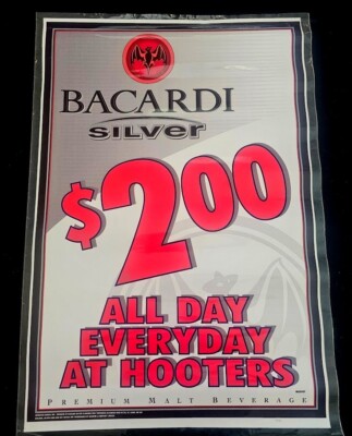 Vtg 2000's Hooters Bacardi Silver Malt Beer Promo Banner Poster Laminated