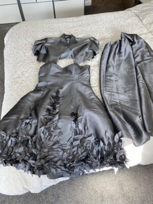 Silbernes Abendkleid, Jacke und Schal