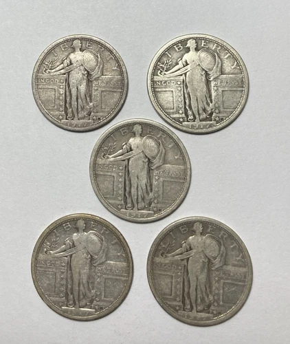 5 Pc 1917 Type 1 Standing Liberty Quarters VG or Better  VALUE PRICED