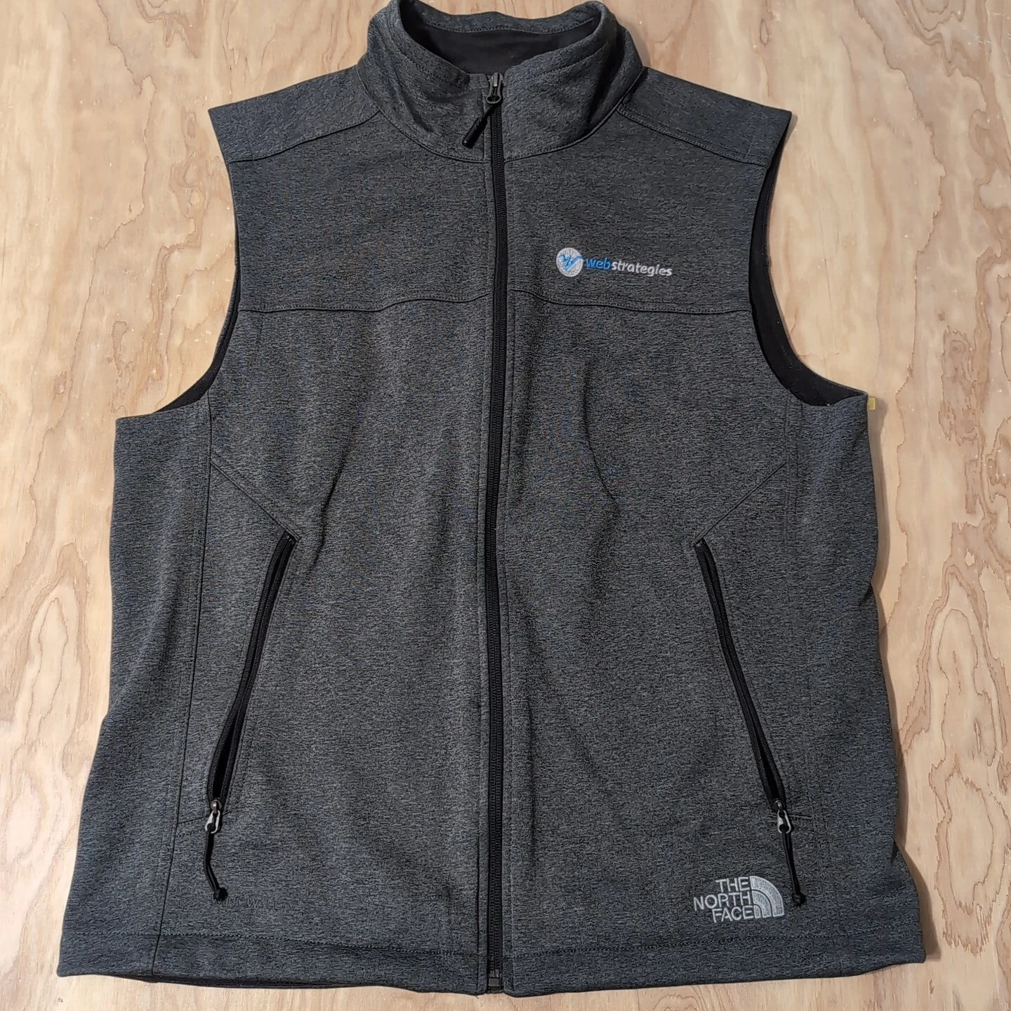 The North Face Vest Jacket Med Gray Pockets Windwall Hiking Web Strategies