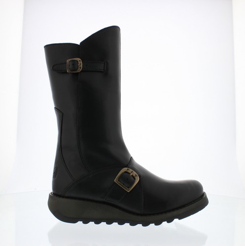 FLY London MES 2 Donna Mezzo Polpaccio Zeppa Zip Stivali IN Pelle - Picture 2 of 33