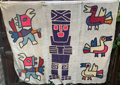 Vintage Hand Made Mayan Aztec Wallhanging Appliqué  For Restoration 1.4x1.1M (B6