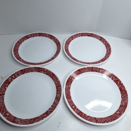 Corelle  Vitrelle Red Bandhani 10.25" Dinner Plates Set of Four - Picture 1 of 7