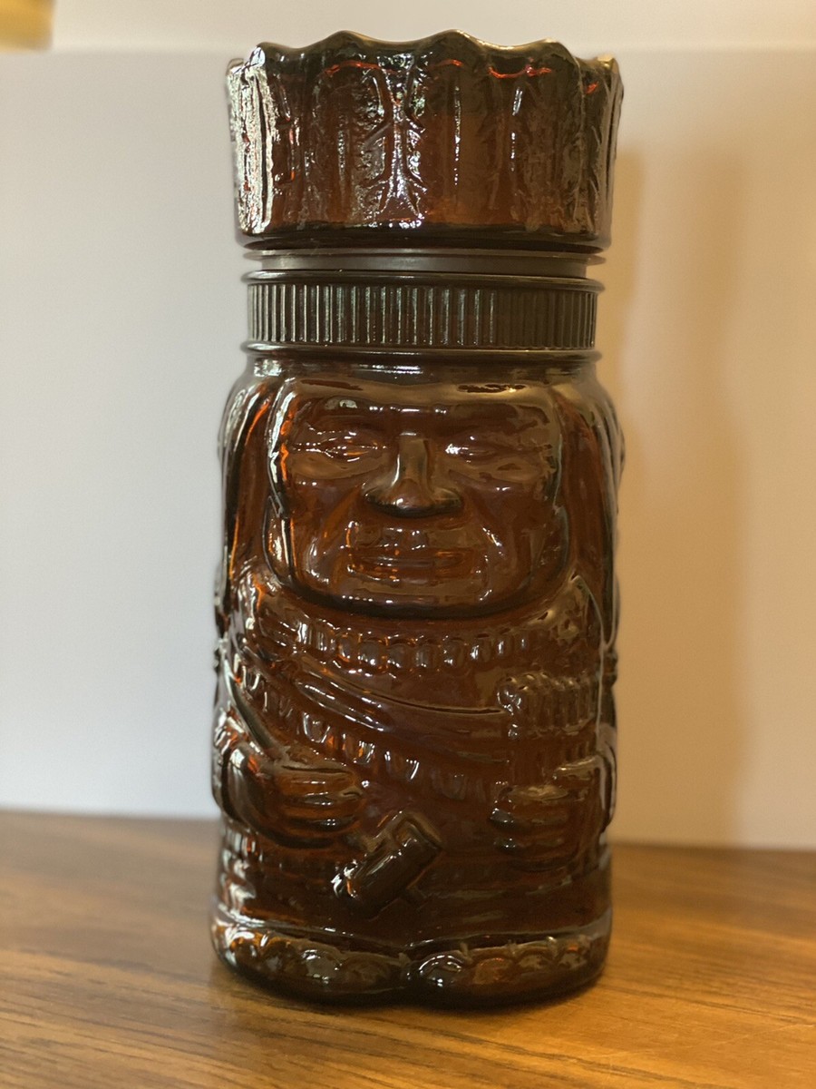 indian tobacco jar American Indian Chief Brown Amber Glass Tobacco Jar Canister Pipe Cigars  Vtg GUC
