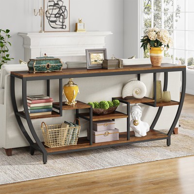 71'' Rustic Console Table with 3-Tier Storage, Long Narrow Entryway Hallway Table
