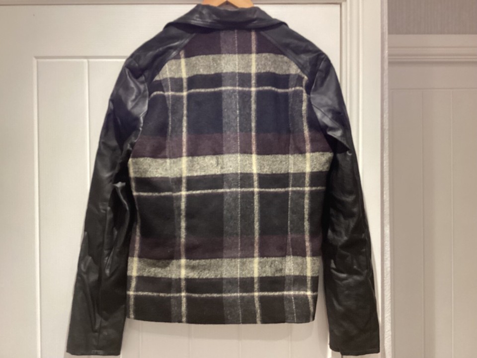 Marks & Spencer Black Biker jacket,size 10, faux leather/check eBay