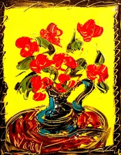 BOUQUET   RED  IMPRESSIONIST  ORIGINAL OIL  PAINTING -ABSTRACT ART G898R