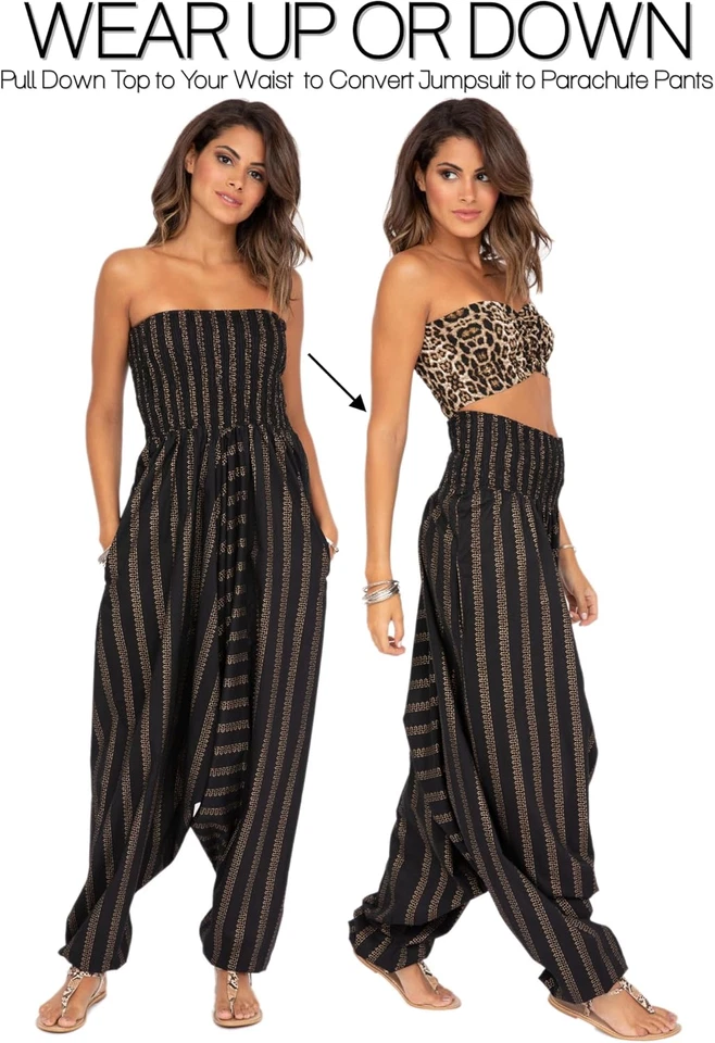 Pantalones Harén Likemary Mujeres Monos - Maxi Mameluco Pulls to Boho Print Co Foto 3 de 4