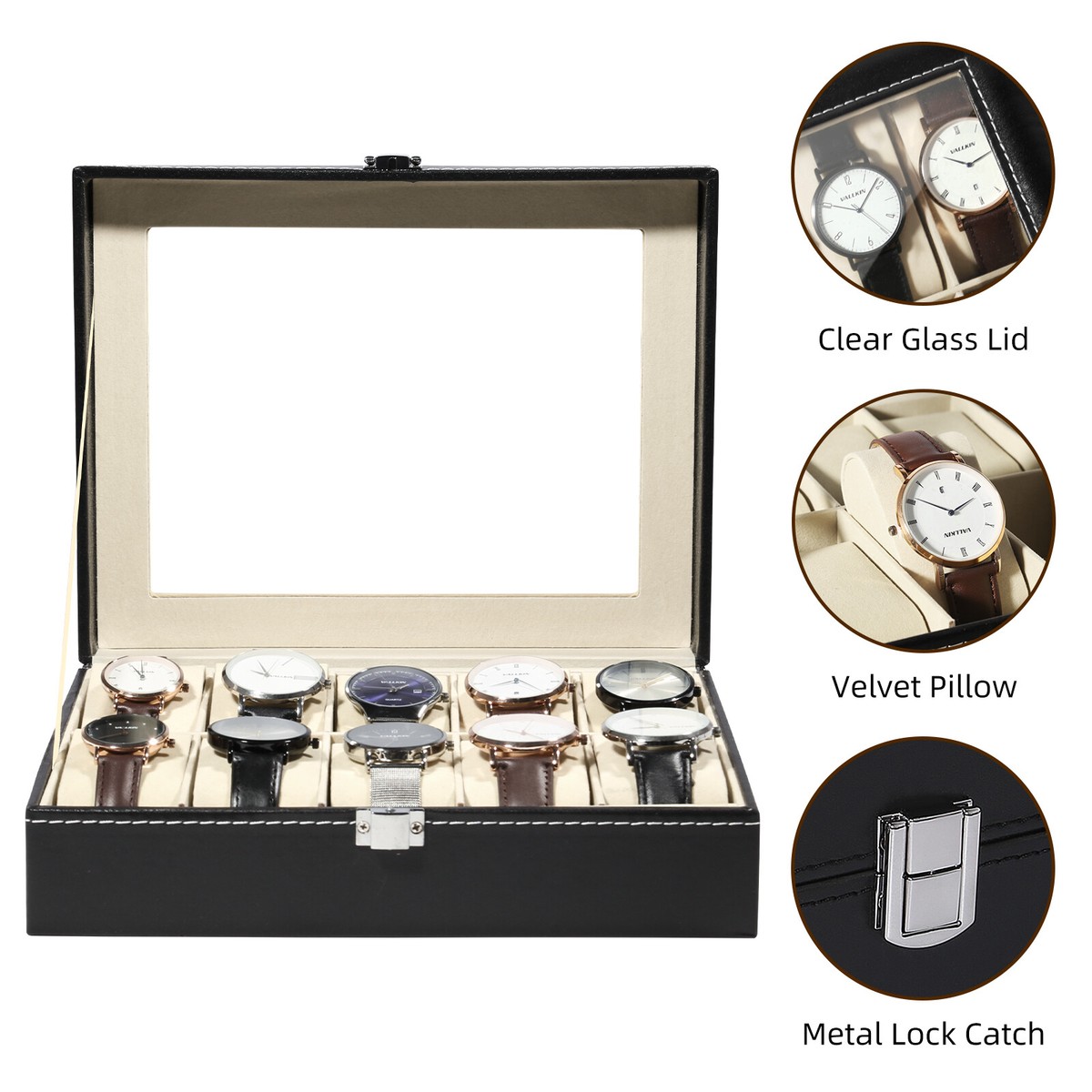 UTEN 10 Slots Watch Box Watch Case Watch Jewelry Storage Display