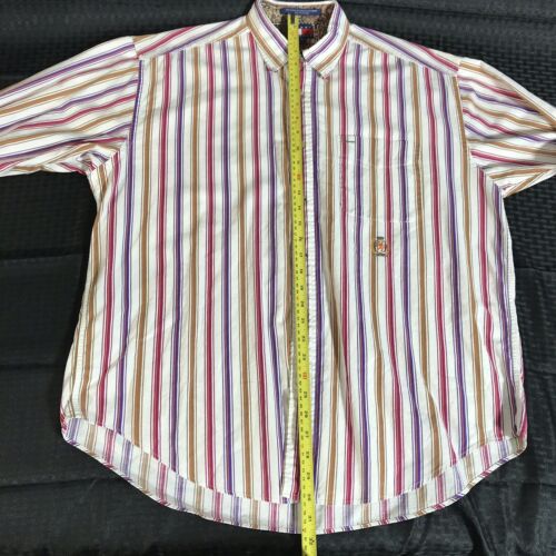 VTG Tommy Hilfiger Mens L/S Button Front Shirt Size L Multicolor Striped Crest - Picture 3 of 10