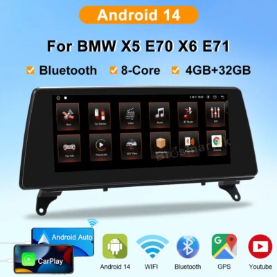10.25" Android 14 Autoradio CarPlay 32GB WiFi GPS Navi Für BMW X5 E70 X6 E71 CIC - Bild 1 von 4