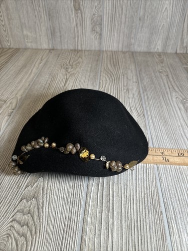 Vintage Womens Ladies Merrimack Hat Corp Black Beaded Topper 90% Wool USA Church - Picture 7 of 7