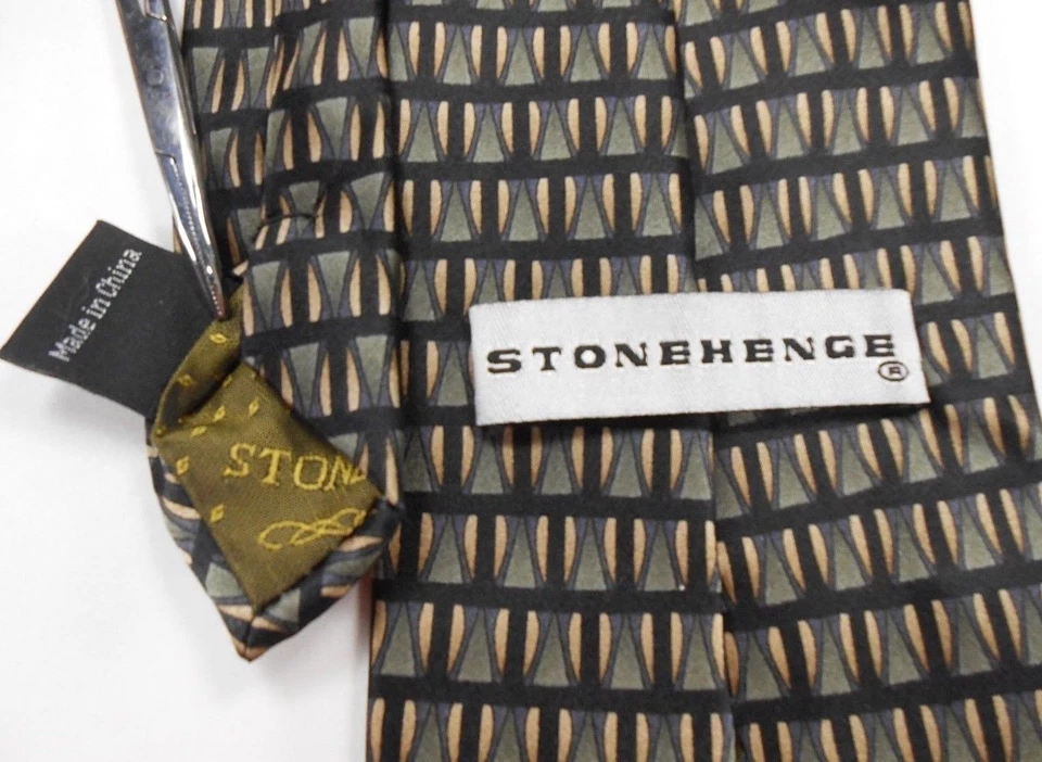 Corbata de seda Stonehenge para hombre 60 X 4" multicolor horizontal a rayas geométrica Foto 4 de 4