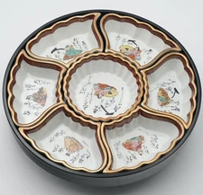 Vintage Fujita Kutani Lazy Susan 7-Section Hand-Painted Chip and Dip Serving Set