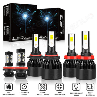 For Nissan Rogue 2008-2013 LED Headlights High Low Beam+Fog Light Bulb Kit 6Pcs