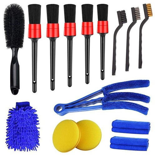 NZZVNZ Kit Nettoyage Voiture 7 Pièces – Brosse Jantes, Détails, Gants Lavants, Brosse Roues & Aération, Nettoyage Complet Intérieur Extérieur