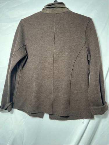 Blazer Eileen Fisher in lana merino marrone con bordo in pelle di agnello - Taglia S - Foto 2 di 9