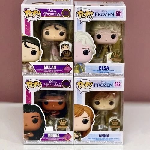 Funko Pop! Disney Gold Collection Set w/ Pins | Elsa, Anna, Mulan, Moana