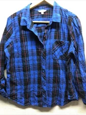 Time And Tru Women’s Flannel Shirt Size XXL 20 Blue Black Plaid Long Sleeve