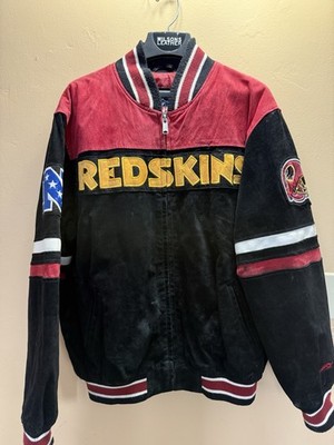 Men s L - Vintage NFL Washington Redskins Suede Leather Bomber Jacket Black/Red