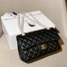 Classic Flap CF Leather Pattern Shoulder Bag with Stripes-Black Small Size gift