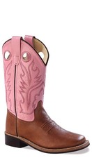 Old West Pink Childrens Girls Carona Calf Leather Square Toe Cowboy Boots 1 D
