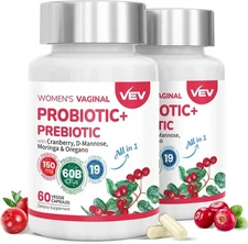 VEV Women's Vaginal Probiotics + Prebiotics 60 Billion CFUs 19 Strains - 120ct