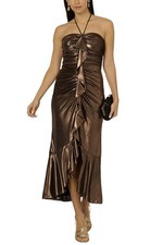 Adrianna by Adrianna Papell Womens Foil Halter Midi Dress 12 Cinnamon - NWT $295