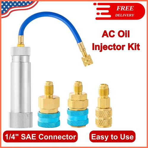 AC Oil Injector Kit for R1234YF R134A R410A, AC Dye Oil Injector Kit W/ 1/4" SAE