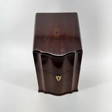 Wood Slope Front Cutlery Box Georgian Design Gold Velvet Interior Inlaid Repro