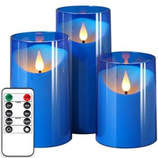 LED Flameless Candles with Remote Timer - Pack of 3 Blue for Home Decor