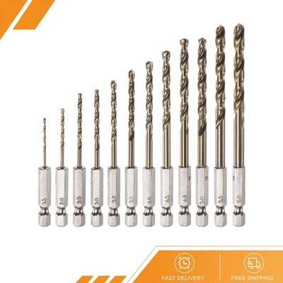 12pcs - Cobalt Drill Bit Set 12 Sizes M35 Twist Drills for Metal Hex Shank Bits