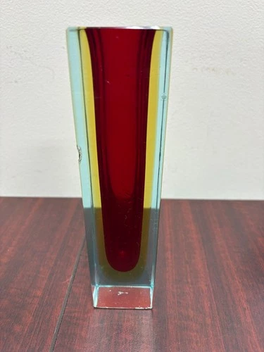 Murano Sommerso Red Yellow Glass 8.0" Vase by Flavio Poli Italy 1960's