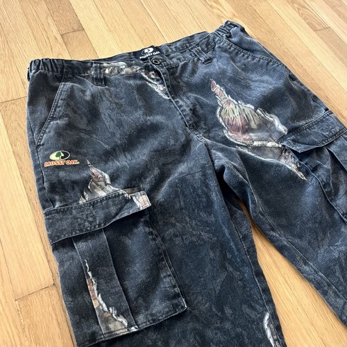 Vintage Mossy Oak Camo Cargo Pants Y2K Black XL RARE! Camouflage