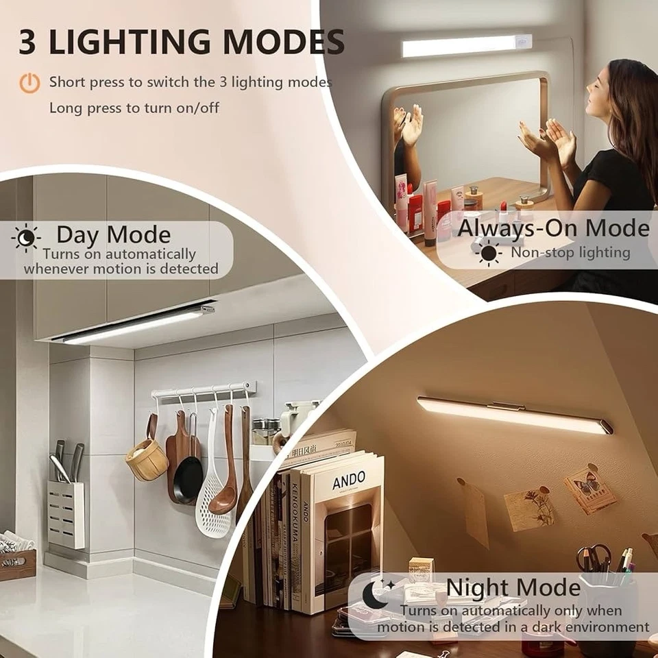 5-Pack LED Under Cabinet Lights, Rechargeable Motion Sensor, 3 Color Dimmable - Image 4 of 4