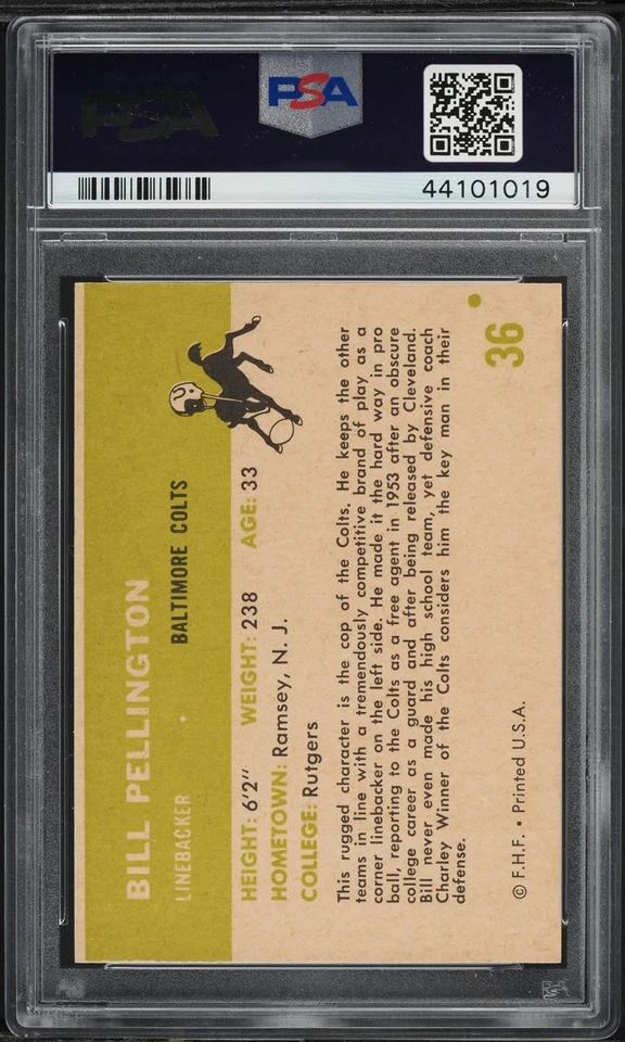 1961 Fleer FB Card # 36 Bill Pellington Baltimore Colts PSA 8 NM-MT - Image 2 of 2