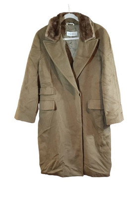 Max Mara Wool Cashmere Single Breasted Long Trench Coat Jacket Fur Trim US 10