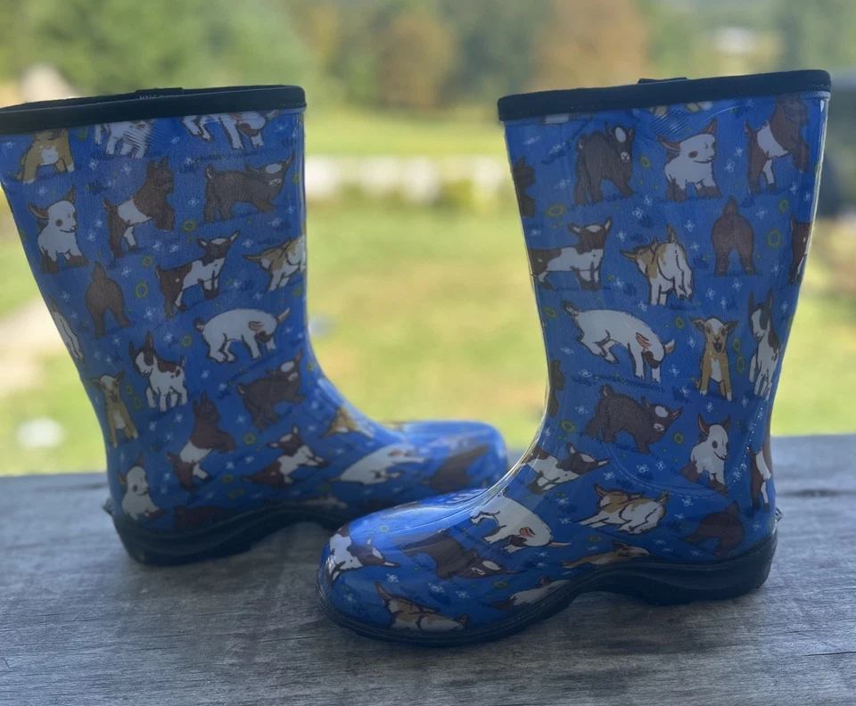 Botas Sloggers Mujer Talla 6 Lluvia Jardín Becerro Pull On Animal Cabra Estampado Azul Usadas en Excelente Condición Foto 3 de 4