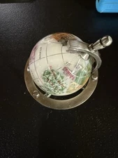 Desktop World Globe Gemstones With Precious Inlaid Stones & Brass Stand 4" NEW