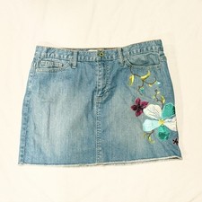 GAP Y2K Vintage 12 Jean Mini Skirt Embroidered Butterflies Flowers Cotton Denim