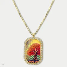 New Colorful Tree of Life Pendant Necklace Chain Picture Dog Tag Chain Gift Desi