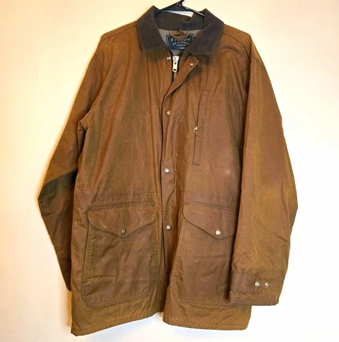 Vintage Filson Cover Cloth Mile Marker Coat XL Brown Waxed Jacket Made In USA - product listing photo