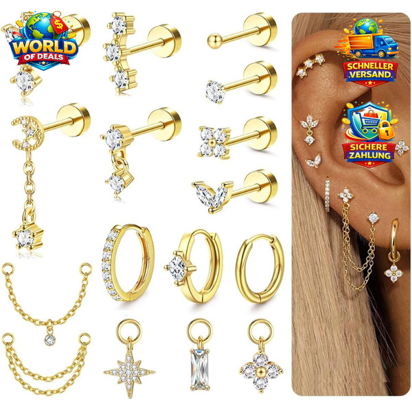 Helix Piercings Chirurgenstahl Hypoallergen Klein Ohrstecker Gold Silber Rook-image